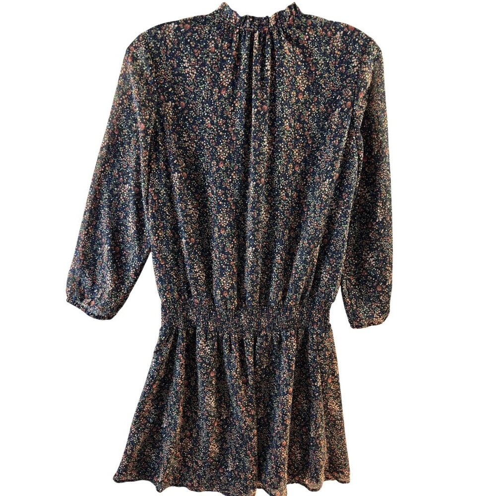 Floral Smocked Waist Mini Dress With 3/4 Sleeves & Ruffled Neckline By J Crew Me - Picture 2 of 12